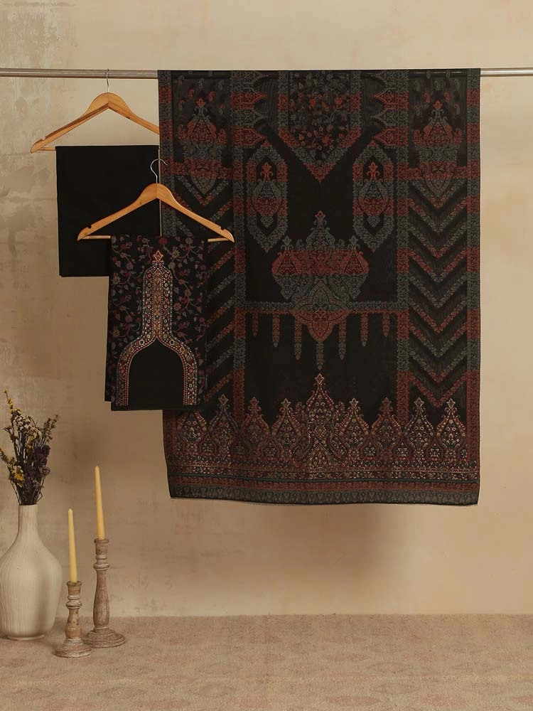 ImageZerin Jaal Cotton Unstitched Suit Set – Bharat Black