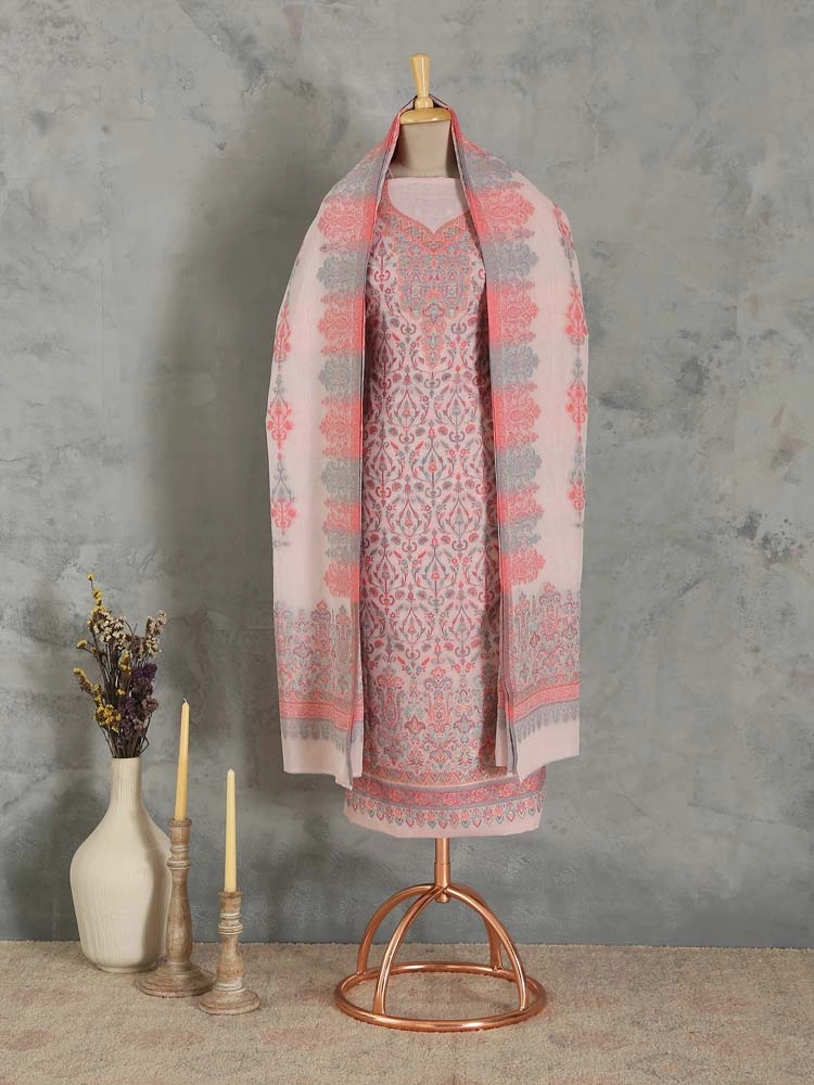 ImageZerin Jaal Cotton Unstitched Suit Set – Poppy Pink