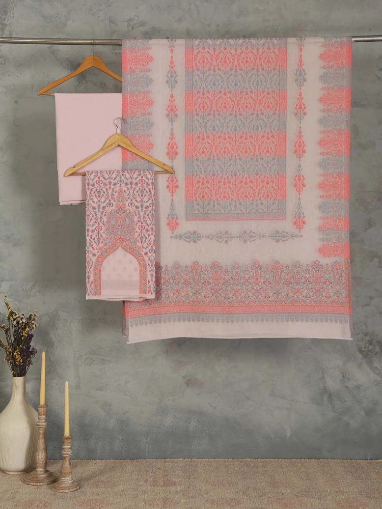 ImageZerin Jaal Cotton Unstitched Suit Set – Poppy Pink