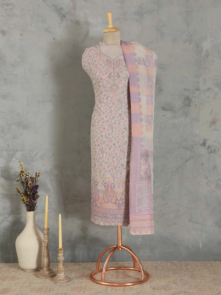 ImageZerin Jaal Cotton Unstitched Suit Set – Lavender, Ivory