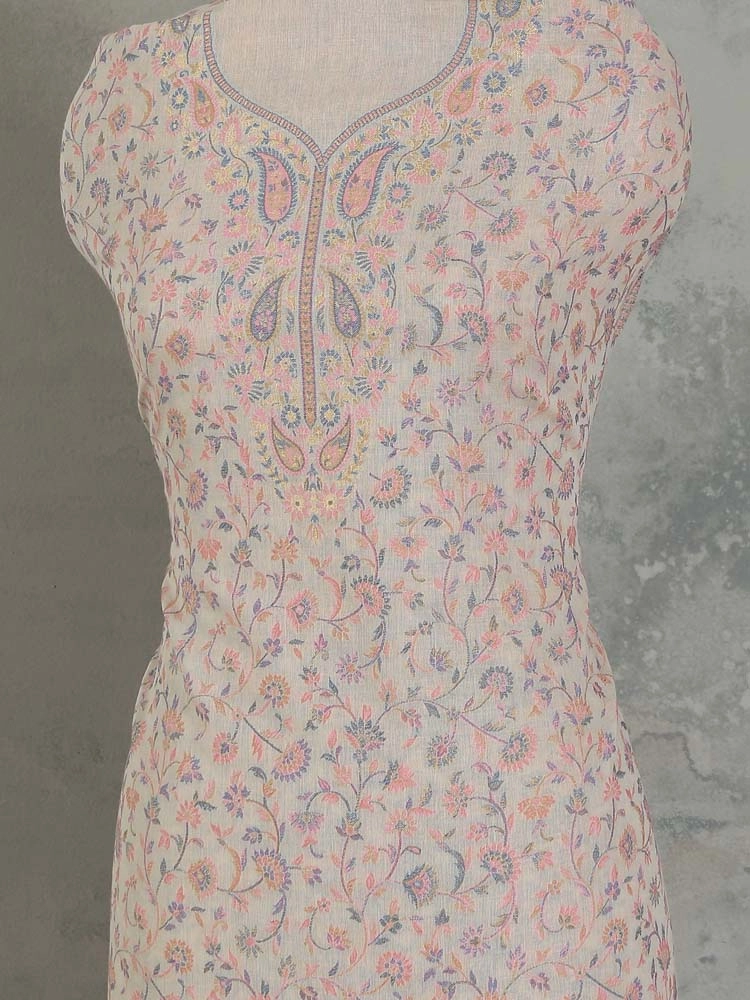 ImageZerin Jaal Cotton Unstitched Suit Set – Lavender, Ivory