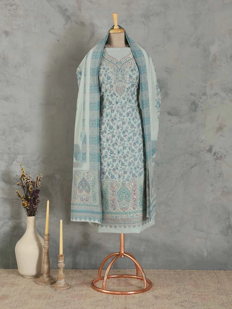 ImageZerin Jaal Cotton Unstitched Suit Set – Blush Blue
