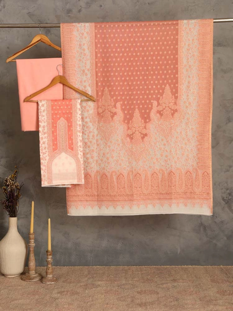 ImageNihan Paisley Cotton Unstitched Suit Set – Panama Pink