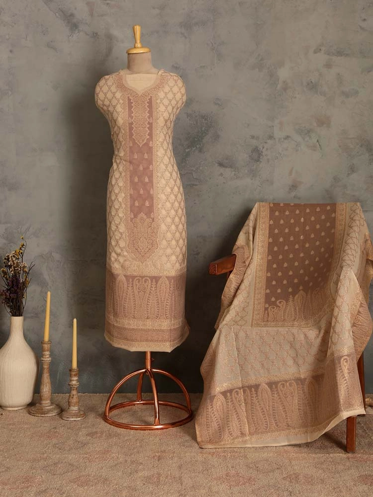 ImageNihan Paisley Cotton Unstitched Suit Set – TImeless Beige
