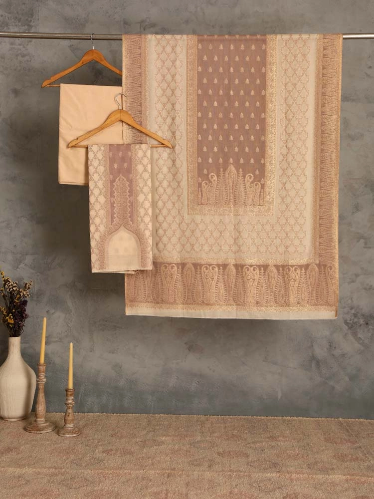 ImageNihan Paisley Cotton Unstitched Suit Set – TImeless Beige