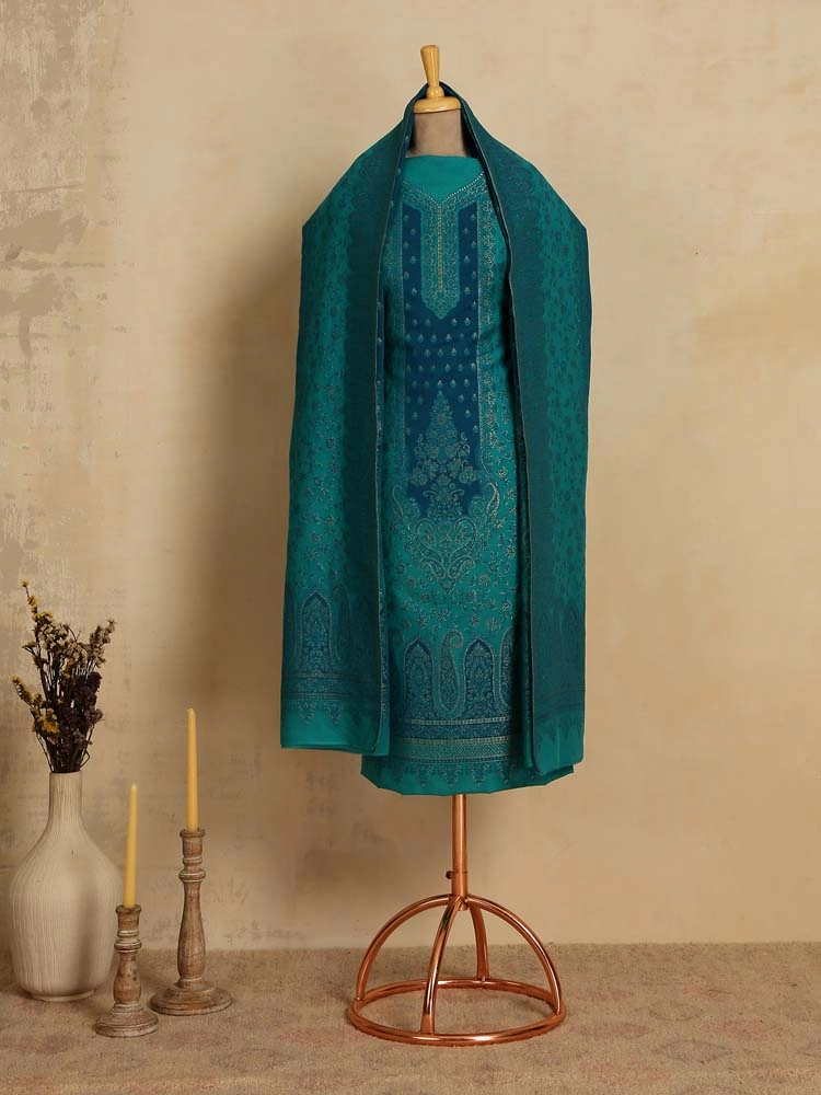 ImageNihan Paisley Cotton Unstitched Suit Set – Marine Teal