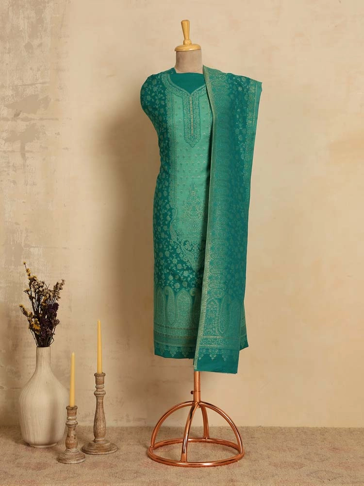ImageNihan Paisley Cotton Unstitched Suit Set – Seafoam Green
