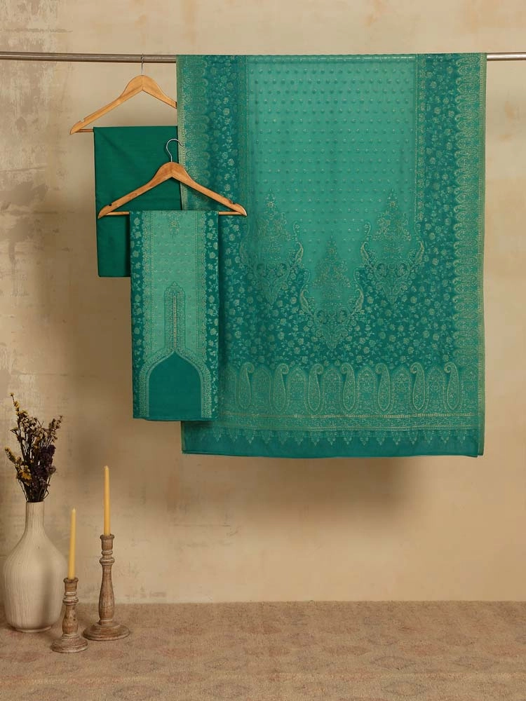 ImageNihan Paisley Cotton Unstitched Suit Set – Seafoam Green