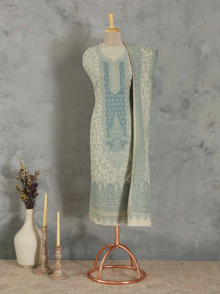 ImageNihan Paisley Cotton Unstitched Suit Set – Jade, Cream