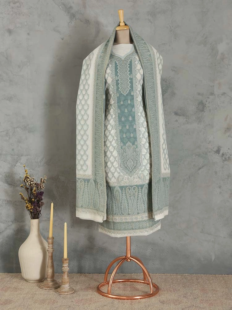 ImageNihan Paisley Cotton Unstitched Suit Set – Granite, Offwhite