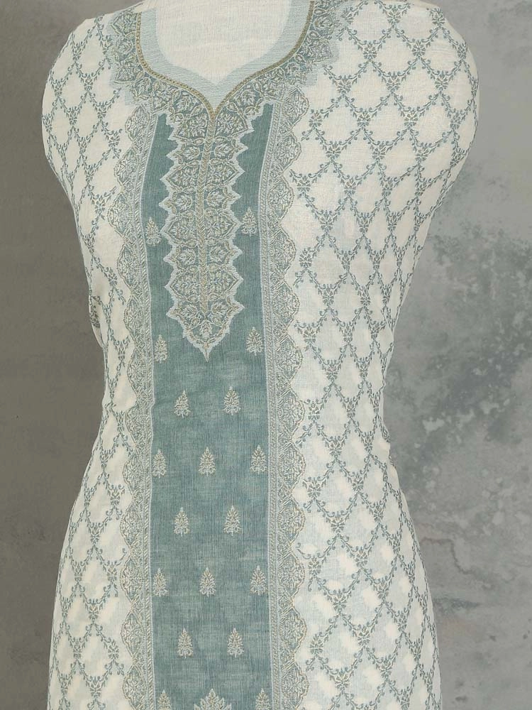 ImageNihan Paisley Cotton Unstitched Suit Set – Granite, Offwhite