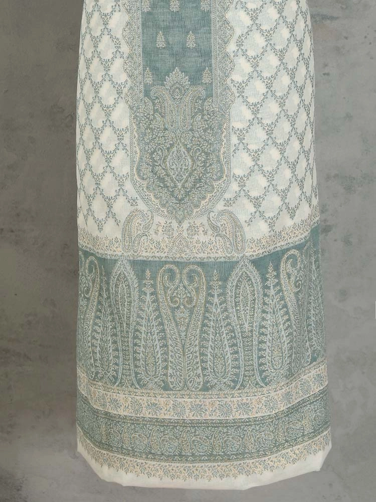 ImageNihan Paisley Cotton Unstitched Suit Set – Granite, Offwhite