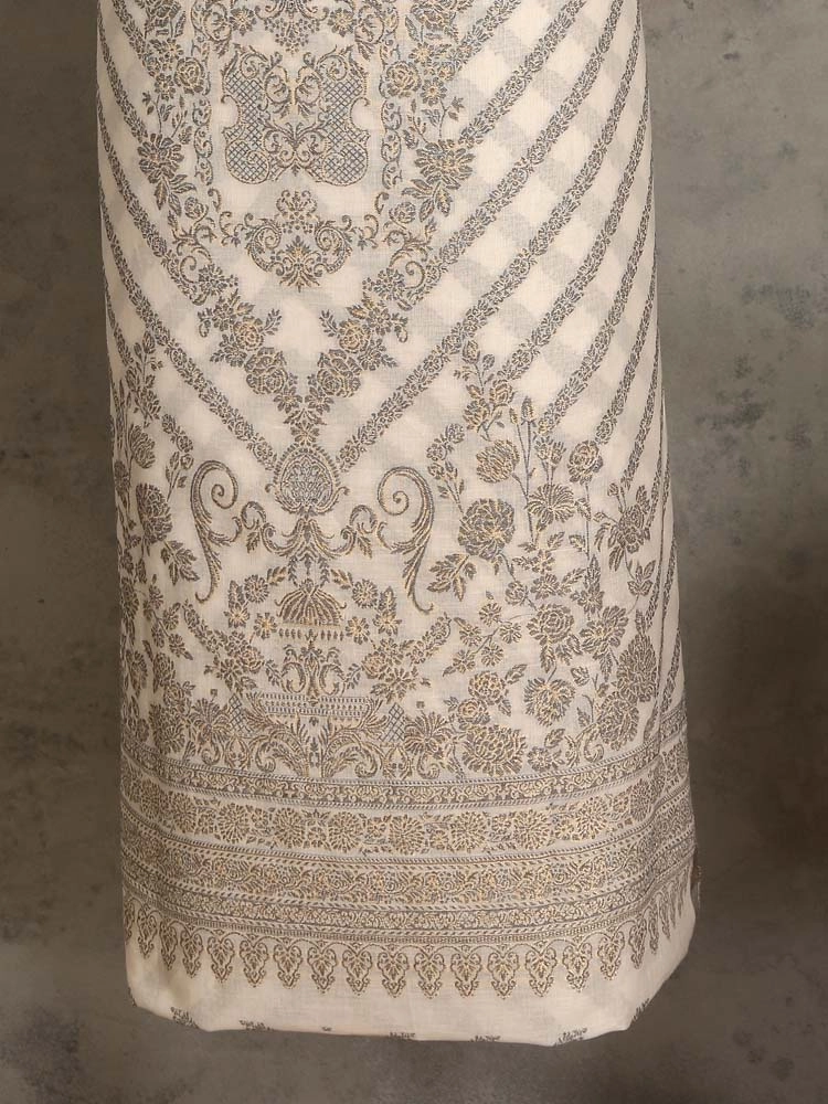 ImageCalista Jaal Cotton Unstitched Suit –  Offwhite, Grey