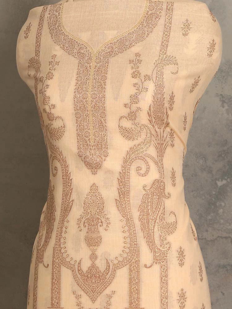 ImageCalista Paisley Cotton Unstitched Suit –  Almond Beige
