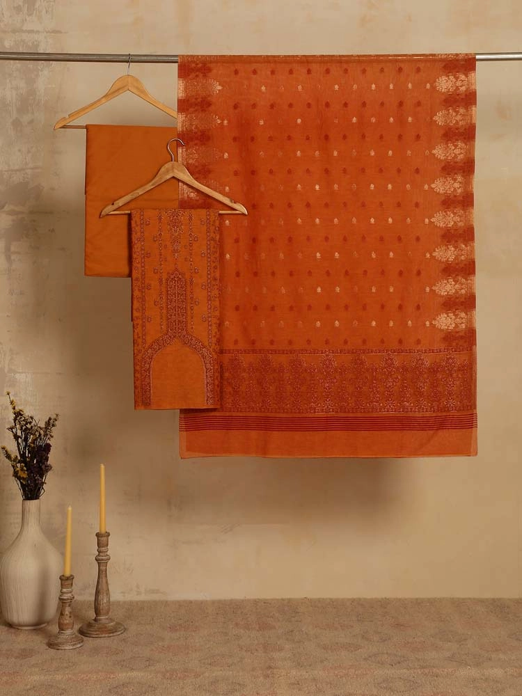 ImageCalista Paisley Cotton Unstitched Suit – Marmalade Orange
