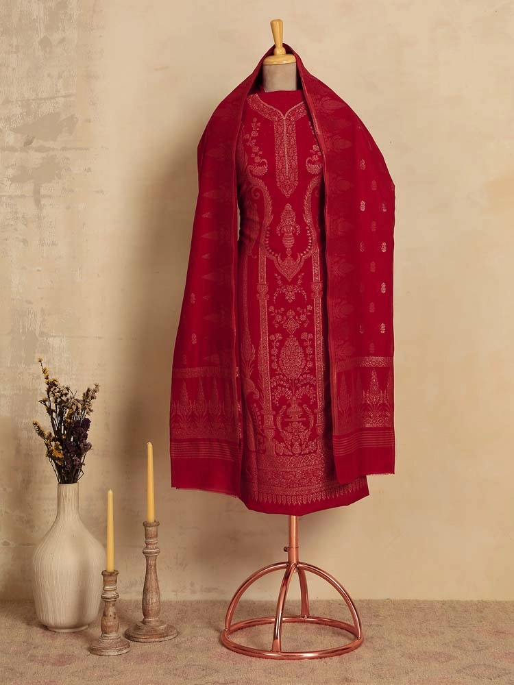 ImageCalista Paisley Cotton Unstitched Suit – Hibiscus Red