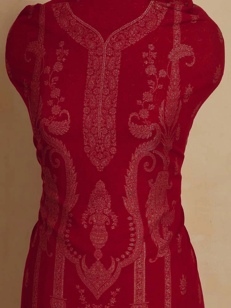 ImageCalista Paisley Cotton Unstitched Suit – Hibiscus Red