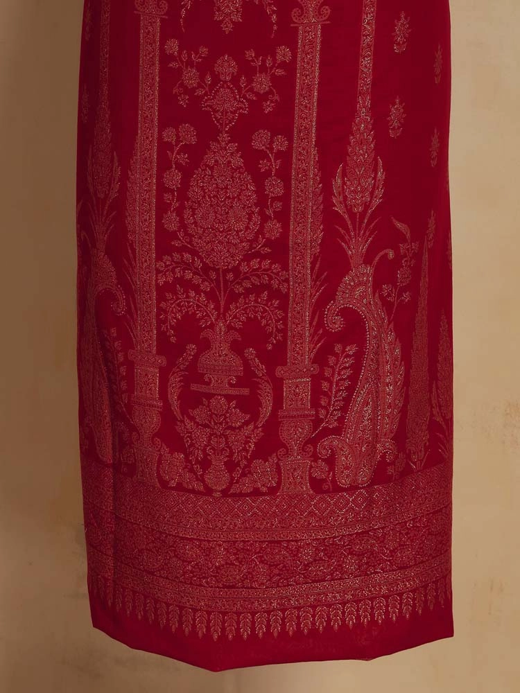 ImageCalista Paisley Cotton Unstitched Suit – Hibiscus Red