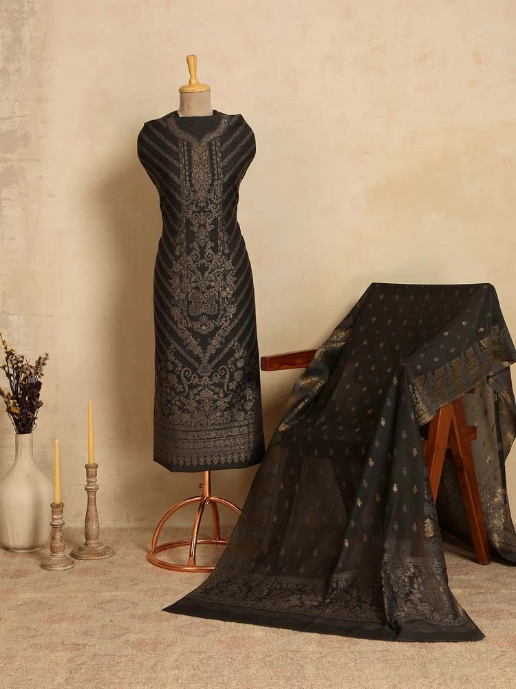 ImageCalista Paisley Cotton Unstitched Suit – Raven Black