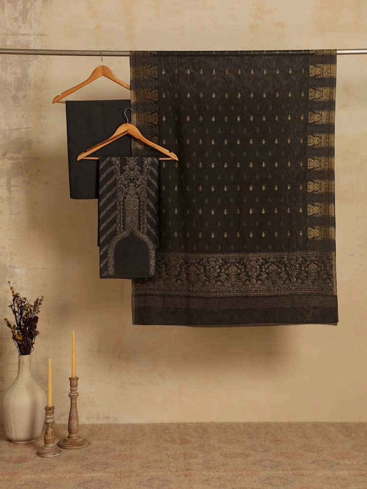ImageCalista Paisley Cotton Unstitched Suit – Raven Black