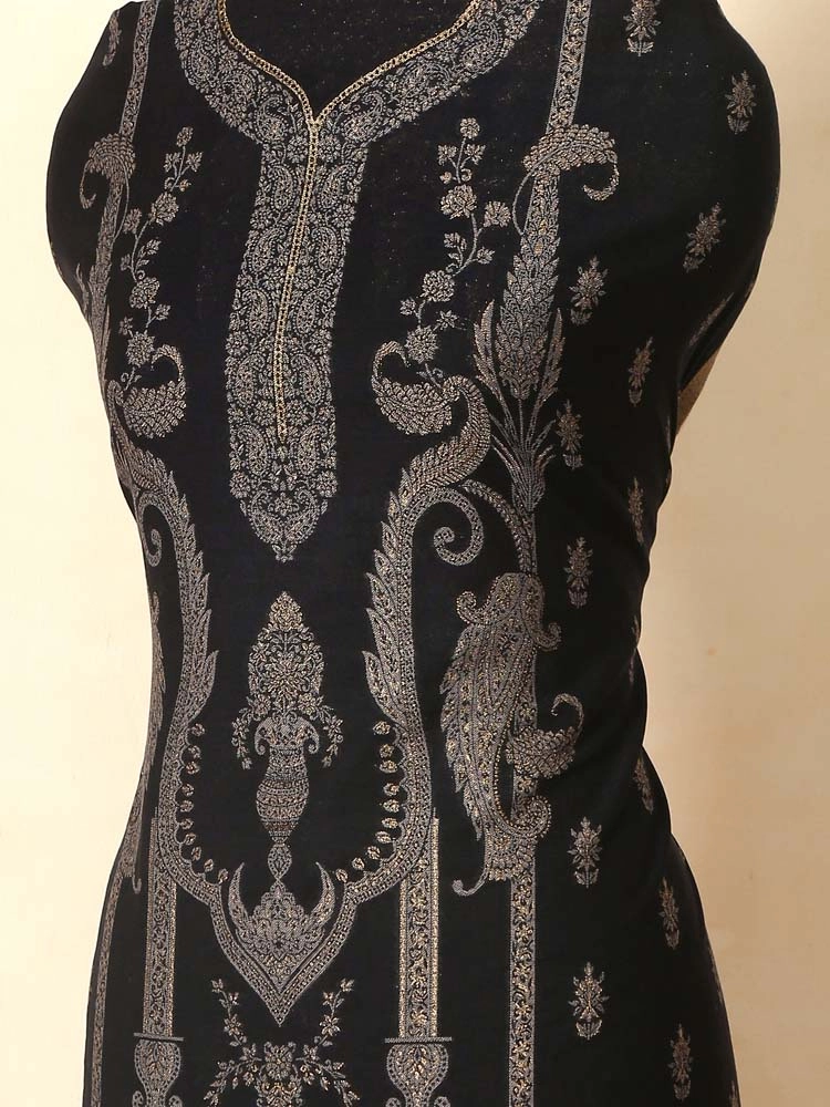 ImageCalista Paisley Cotton Unstitched Suit – Silver, Black