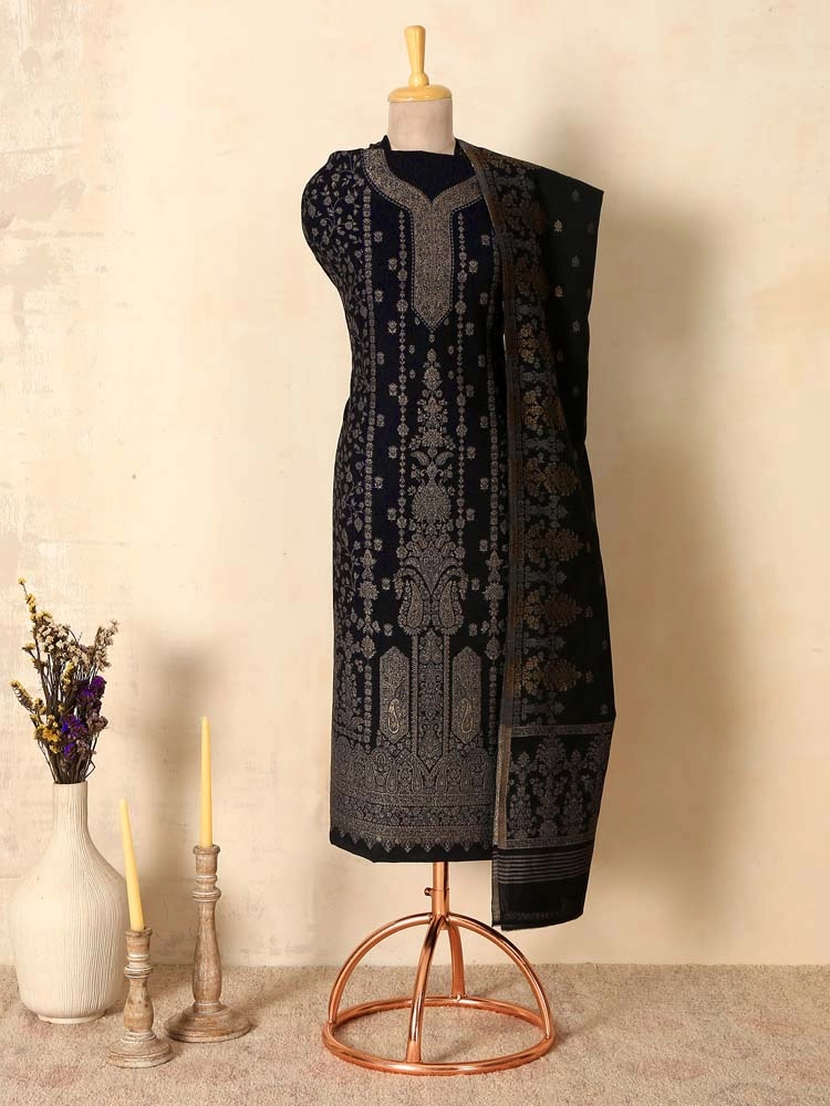 ImageCalista Paisley Cotton Unstitched Suit – Glittering Black