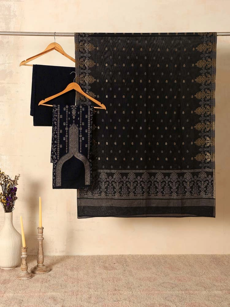 ImageCalista Paisley Cotton Unstitched Suit – Glittering Black