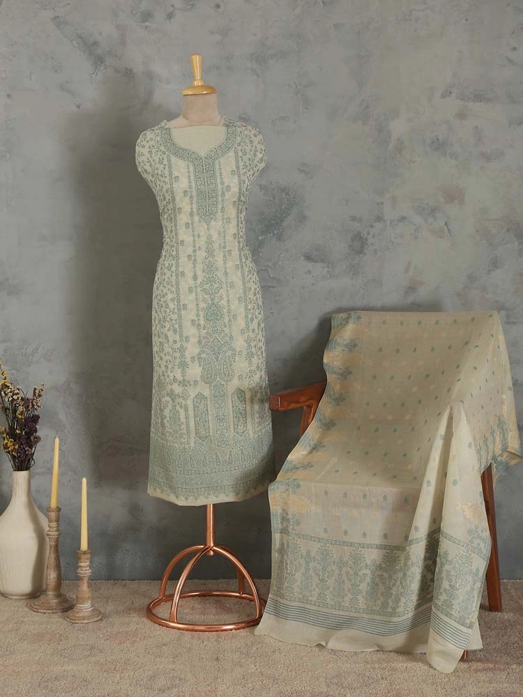 ImageCalista Paisley Cotton Unstitched Suit – Pista White
