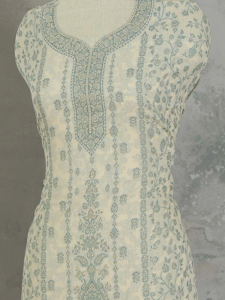 ImageCalista Paisley Cotton Unstitched Suit – Pista White