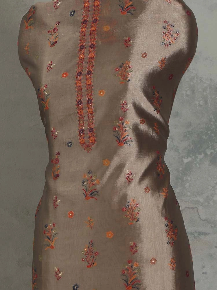 ImageNoor Mahal Organza Silk Unstitched Suit – Bronze Gold