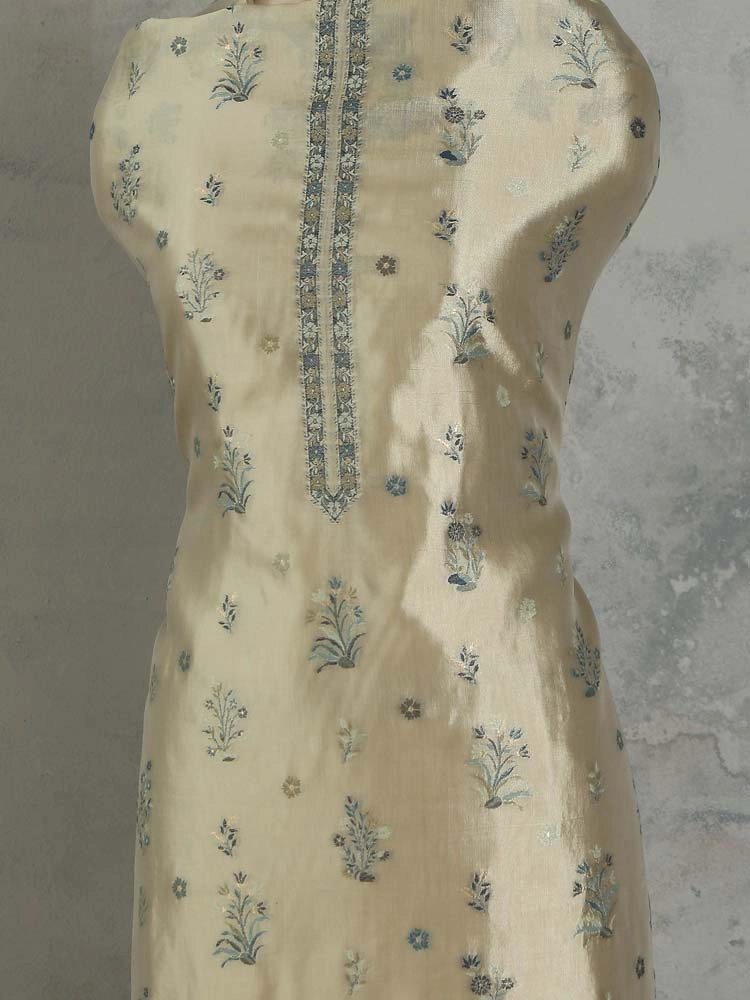 ImageNoor Mahal Organza Silk Unstitched Suit – Champagne Gold