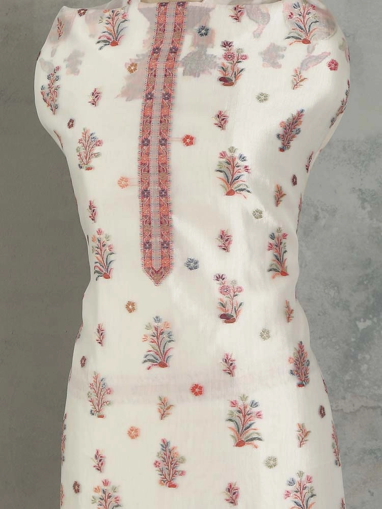 ImageNoor Mahal Organza Silk Unstitched Suit – Multi, Ivory