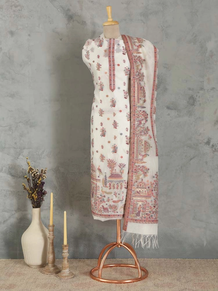 ImageNoor Mahal Organza Silk Unstitched Suit – Multi, Ivory