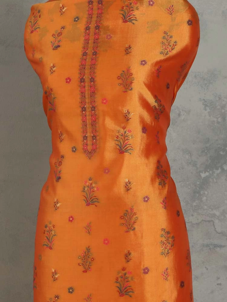 ImageNoor Mahal Organza Silk Unstitched Suit – Saffron Gold