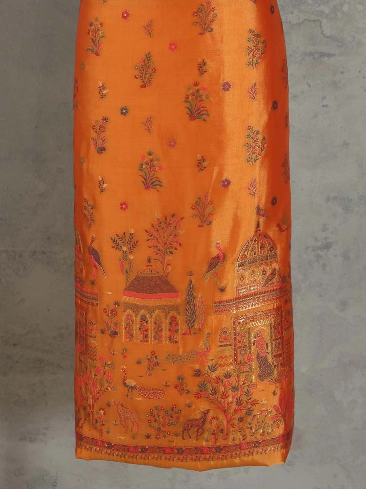 ImageNoor Mahal Organza Silk Unstitched Suit – Saffron Gold