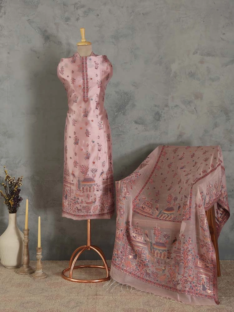 ImageNoor Mahal Organza Silk Unstitched Suit – Lotus Pink