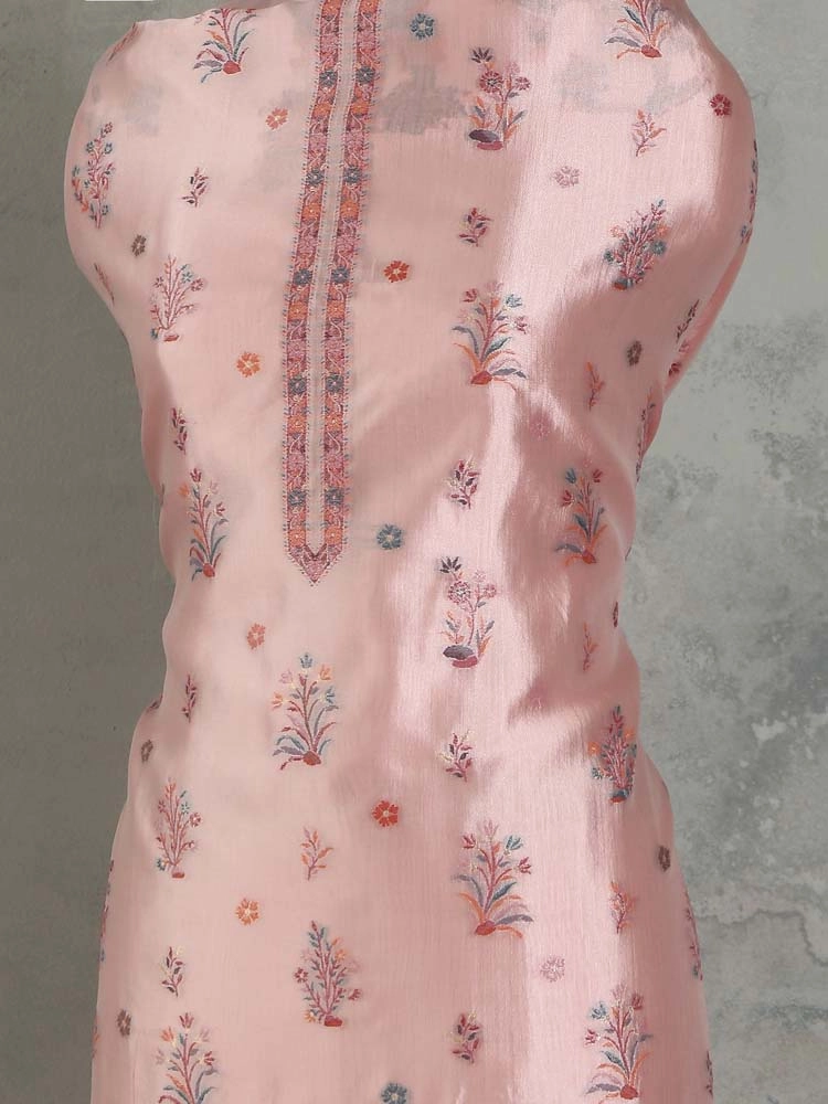 ImageNoor Mahal Organza Silk Unstitched Suit – Lotus Pink