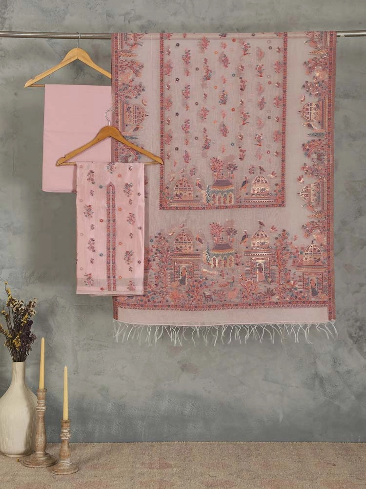 ImageNoor Mahal Organza Silk Unstitched Suit – Lotus Pink