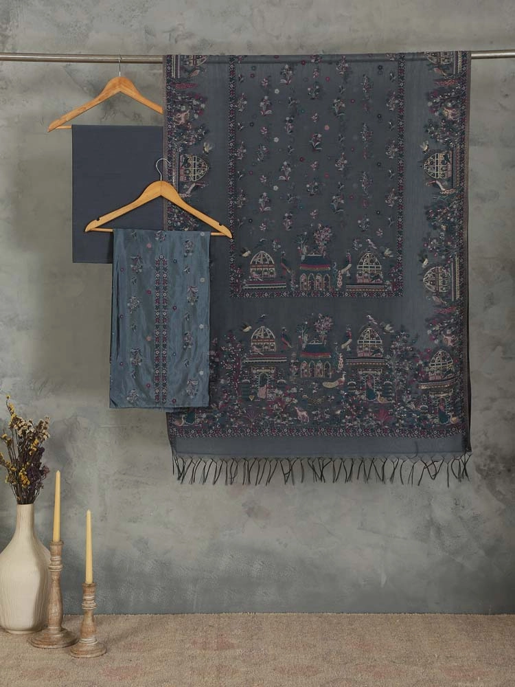 ImageNoor Mahal Organza Silk Unstitched Suit – Fossil Grey