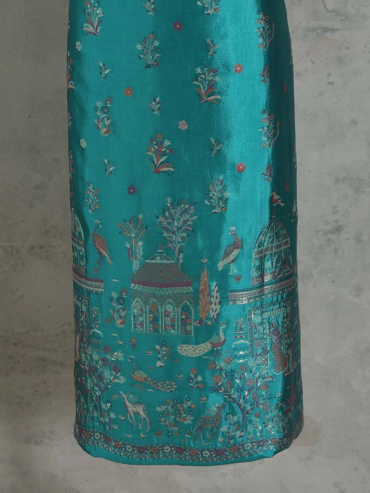 ImageGul Durbar Organza Silk Suit Fabric – Deep Teal