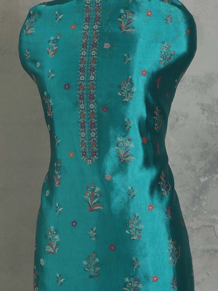 ImageGul Durbar Organza Silk Suit Fabric – Deep Teal