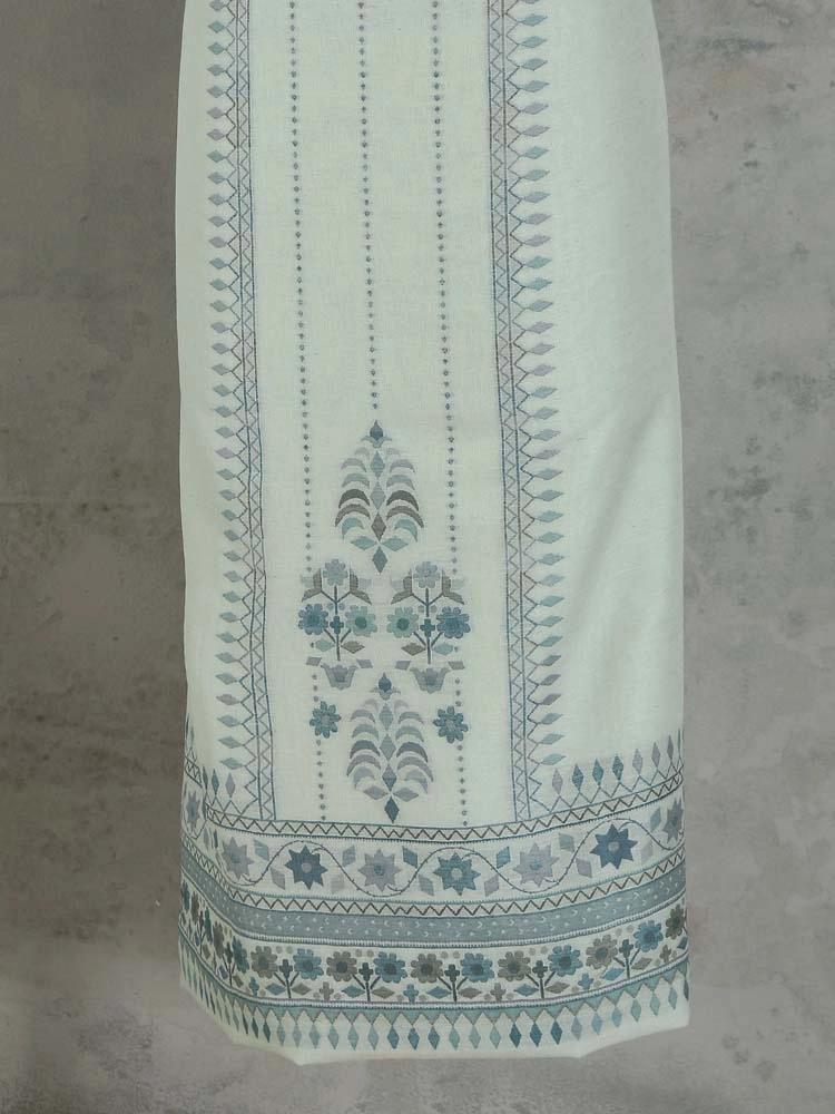 ImageMihrimah Floral Silk Linen Unstitched Suit Set – Oyster Blue