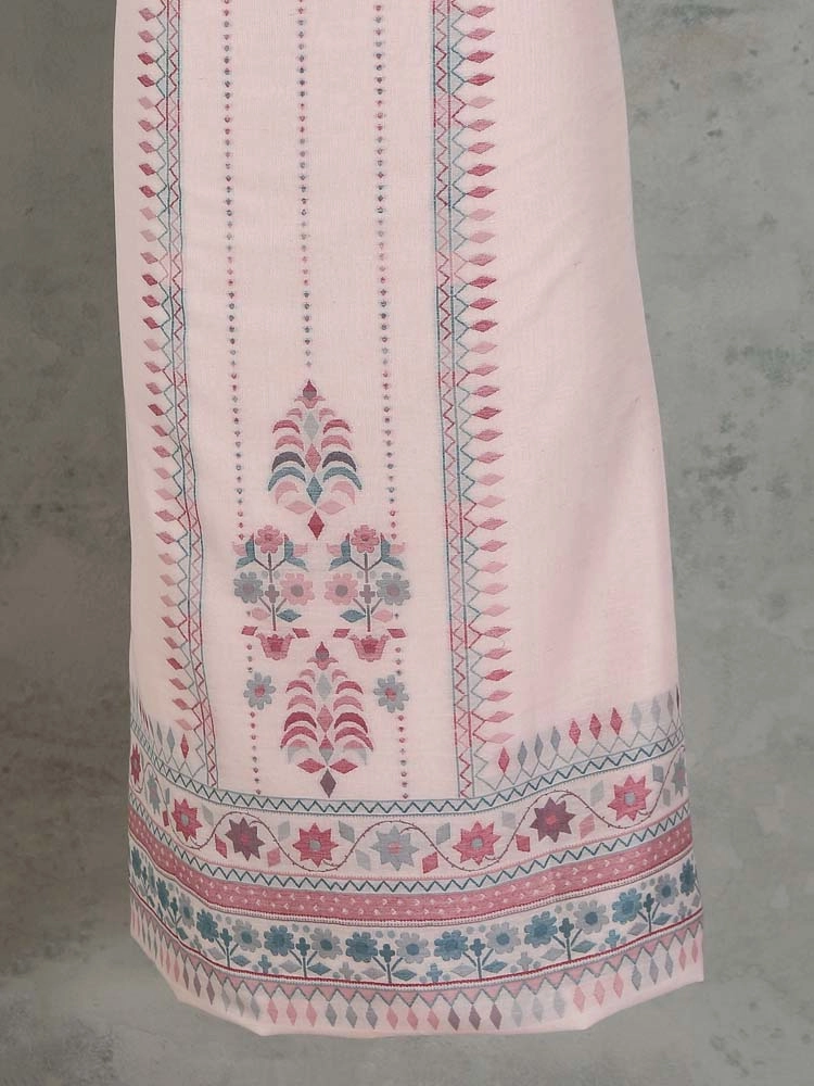 ImageMihrimah Floral Silk Linen Unstitched Suit Set – Petal Dust