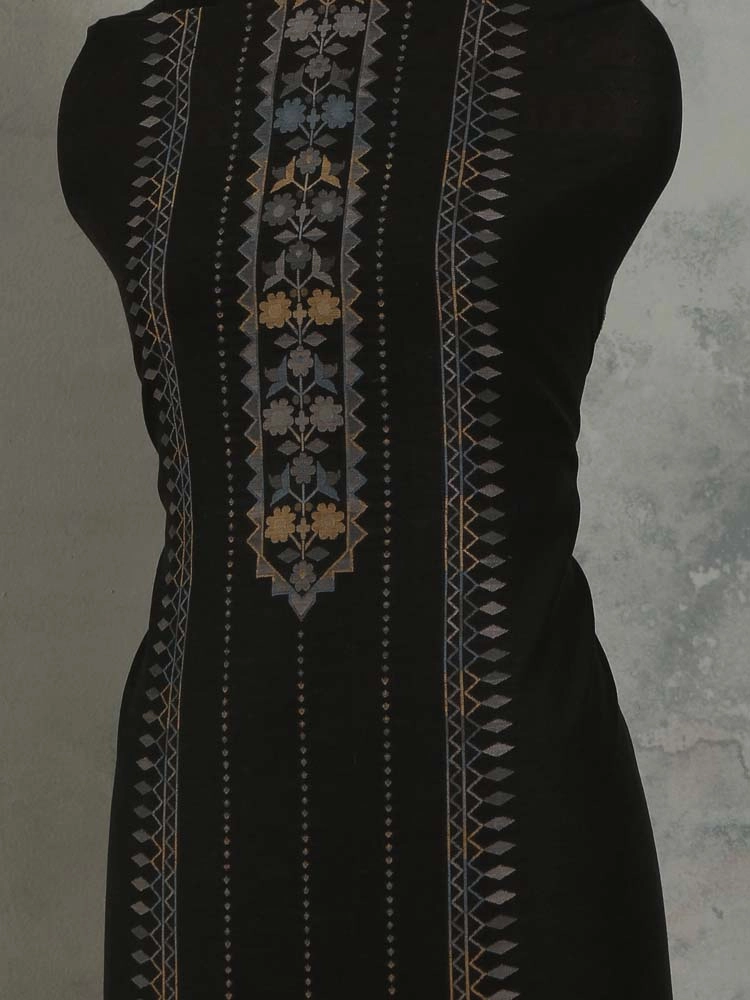 ImageMihrimah Floral Silk Linen Unstitched Suit Set – Beirut Black