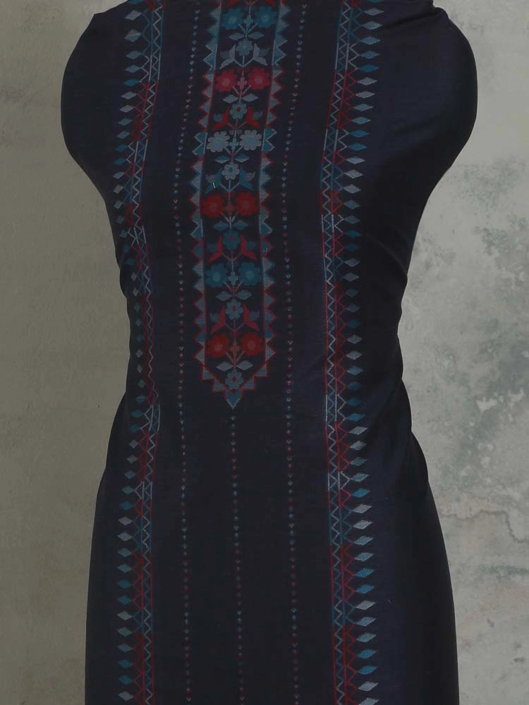 ImageMihrimah Floral Silk Linen Unstitched Suit Set – Neelam Navy