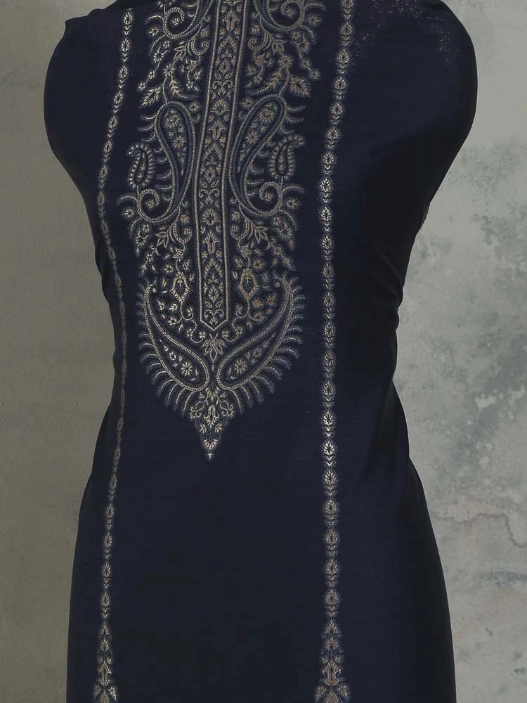 ImageNerina Paisley Silk Linen Unstitched Suit – Navy