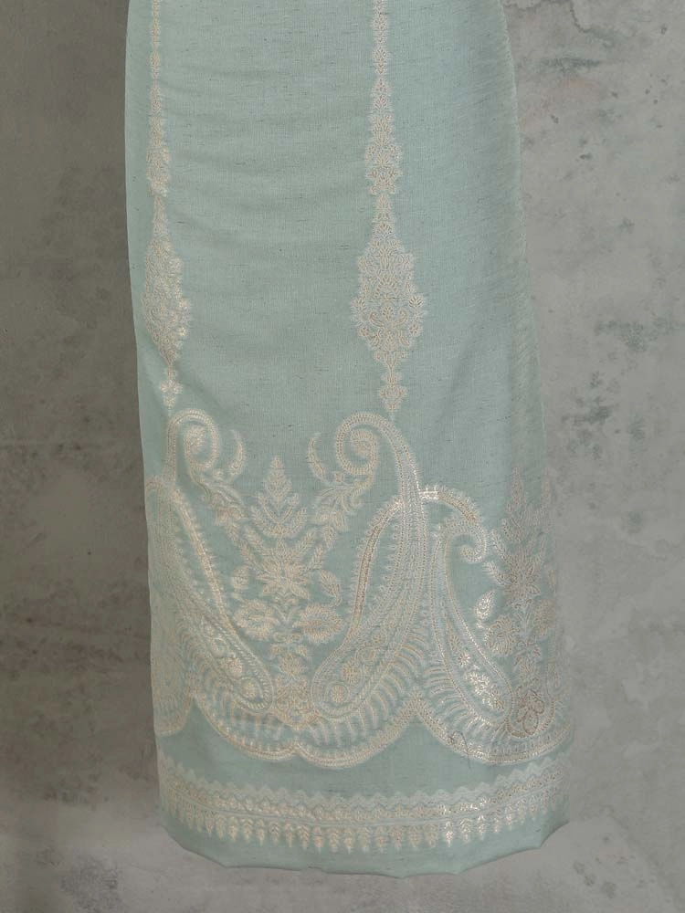 ImageNerina Paisley Silk Linen Unstitched Suit – Aqua Gold