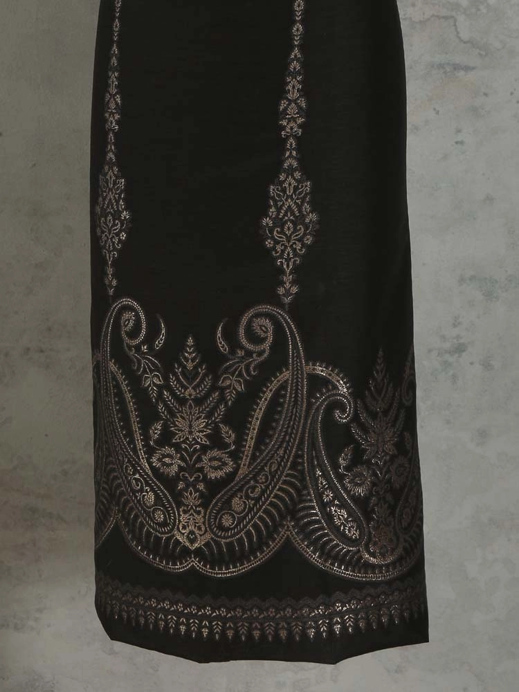 ImageNerina Paisley Silk Linen Unstitched Suit – India Black