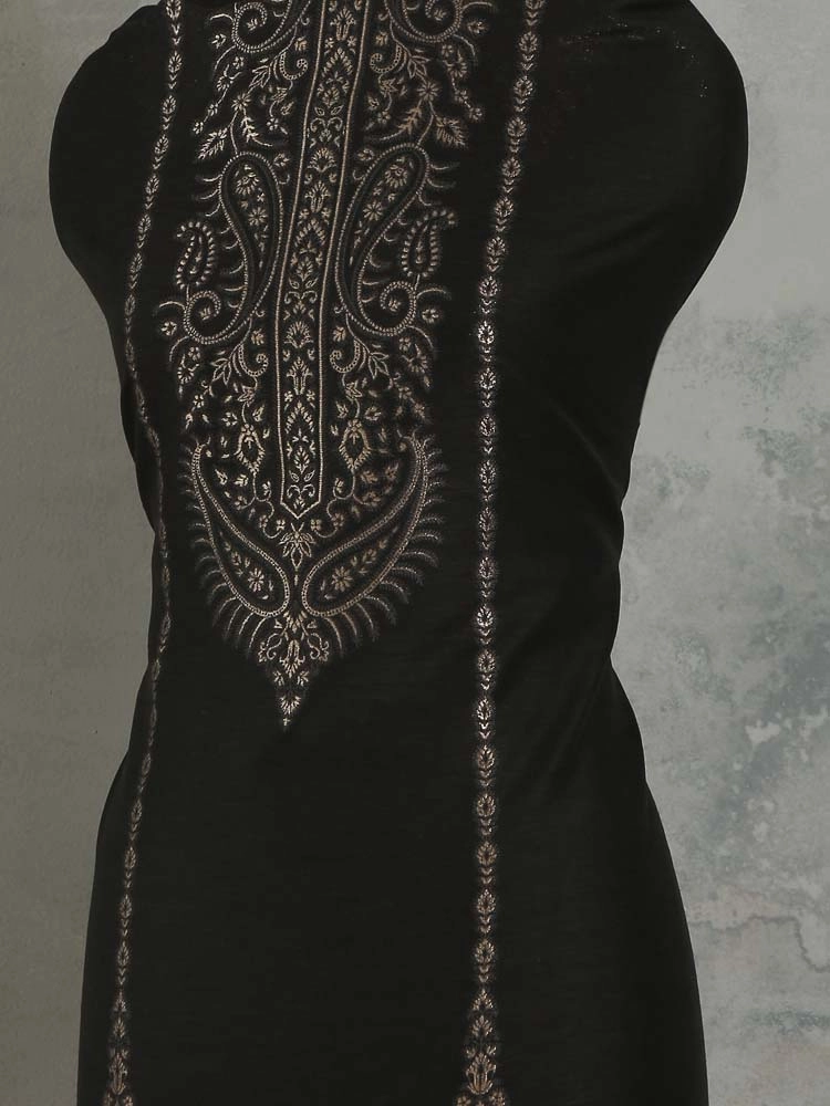 ImageNerina Paisley Silk Linen Unstitched Suit – India Black