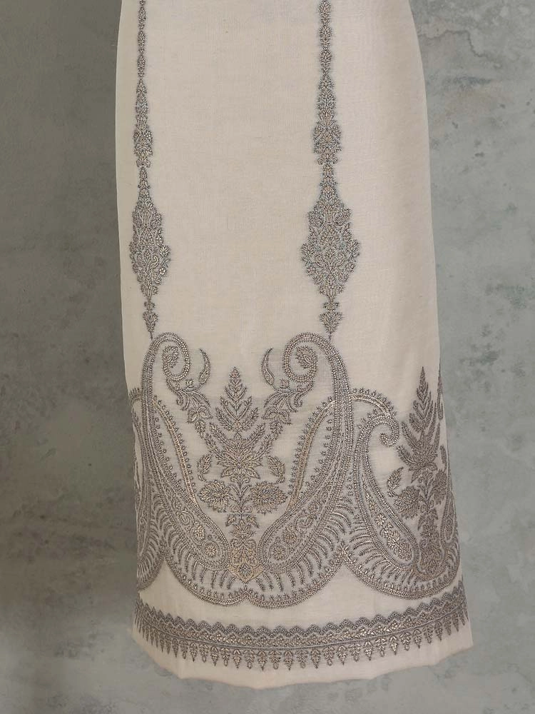 ImageNerina Paisley Silk Linen Unstitched Suit – Champagne Beige